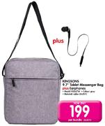 Kingsons 9.7" Tablet Messenger Bag+ Earphones K8507W-Per Bundle