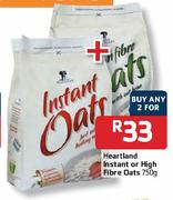 Heartland Instant or High Fibre Oats-2 x 750gm