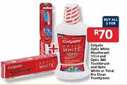 Colgate Optic White Mouthwash -500ml, Optic 360 Toothbrush, Optic White Or Total Pro Clean Toothpa