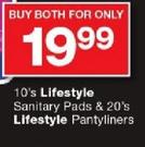 Lifestyle Sanitary Pads 10's & 20's Lifestyle Pantyliners