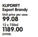 Klipdrift Export Brandy-12 x 750ml
