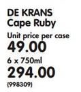 De Krans Cane Ruby-6 x 750ml