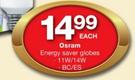 Osram Energy Saver Globes-11W/14W BC/ES Each