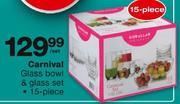 Carnival Glass Bowl & Glass Set-15 Piece Per Set