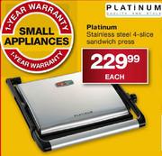Platinum Stainless Steel 4-Slice Sandwich Press Each
