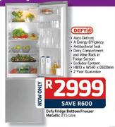 Defy 315Ltr Fridge Bottom Freezer Metallic