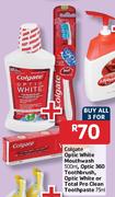 Colgate Optic White Mouthwash-500ml+Optic 360 Toothbrush+Optic White Or Total Pro Clean Toothpaste