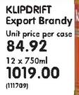 Klipdrift Export Brandy-12 x 750ml