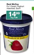 Real McCoy Full Cream Yoghurt Assorted, Each-1kg Tub