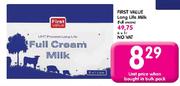 First Value Long Life Milk Full Cream(No Vat)-6 X 1L 