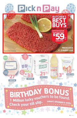 Pick N Pay Eastern Cape : Birthday (4 Mar - 9 Mar 2014), page 1