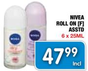 Nivea Roll On (F) Asstd-6x25ml