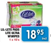 Lil-Lets Pads Lite Ultra W/Wipes-1X10'S