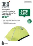 360 Degrees 1.9kg Moonlight 2 2-Person 3-Season Polyester Hiking Tent