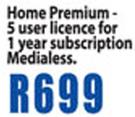 Microsoft Office 365 Home Premium-5 User Licence For 1 Year Subscription Medialess