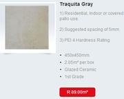 Traquita Gray Glazed Ceramic 1st Grade Tile 450x450mm-Per Box 2.05Sqm
