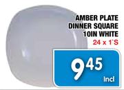 Amber Plate Dinner Square 10IN White-24 x 1's