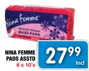 Nina Femme Pads Asstd-6 x 10's