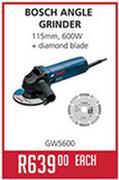 Bosch Angle Grinder 115mm,600W+Diamond Blade GWS600