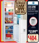 Kelvinator 320 Litre White Water Dispenser Fridge