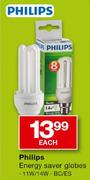 Philips Energy Saver Globes 11W/14W BC/ES-Each