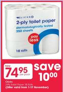 Clicks 2-Ply Toilet Paper 18 Rolls-Per Pack