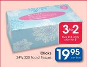 Clicks 2-Ply 220 Facial Tissues-Per Box
