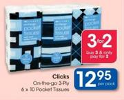 Clicks On-The-Go 3-Ply 6x10 Packet Tissues-Per Pack