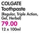 Colgate Toothpaste(Regular, Triple Action, Gel, Herbal)-12x100ml