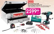 Makita 18V Li-ion Impact Drill Plus 67 Piece Accessory Set(Model:BHP453RHEX)-Per Set
