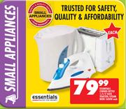 Essentials Corded 1.7Ltr Kettle/2 Slice Toaster/Steam Iron 1600W-Each