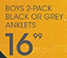 Boys 2 pack Black Or Grey Anklets
