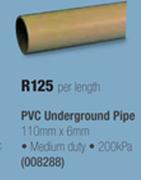 PVC Underground Pipe 110mmx6mm-Per Length