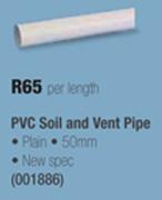 PVC Soil And Vent Pipe 50mm-Per Length