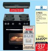 Kelvinator 3 Piece Black Oven, Hob & Extractor Fan