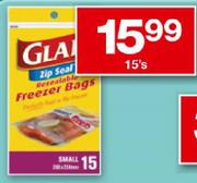 Glad Zip Seal Small Resealable Freezer Bags-15's