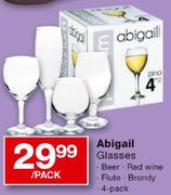Abigail Glasses(Beer, Red Wine, Flute, Brandy)-4 Pack