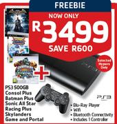 PS3 500GB Console+ Batman+ Sonic All Star+ Racing+ Skylanders Game And Portal