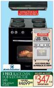 Kelvinator 3 Piece Black Oven, Hob & Extractor Fan