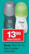 Dove Roll-On For Men/Ladies Assorted-500ml Each