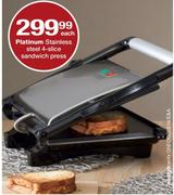 Platinum Stainless Steel 4 Slice Sandwich Press