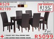 1 Palace 180 x 90cm Dining Table + 6 Rex Leather Touch Dining Chairs