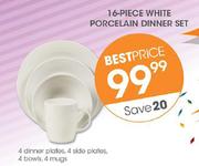 16-Piece White Porcelain Dinner Set-Per Set
