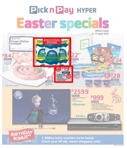 Pick N Pay Hyper Inland : Easter Specials (8 Apr - 21 Apr 2014), page 1