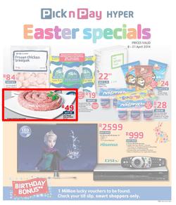 Pick N Pay Hyper Inland : Easter Specials (8 Apr - 21 Apr 2014), page 1