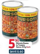 Dursots Beans In Tomato Sauce-450gm Each