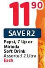 Pepsi,7 Up Or Mirinda Soft Drink Assorted-2 Litre Each
