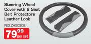Auto Kraft Steering Wheel Cover With 2 Seat Belt Protectors Leather Hook-Per Set