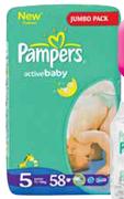 Pampers Active Jumbo Pack Disposable Diapers 54's,58's,62's,70's-Each