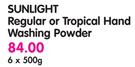 Sunlight Regular or Tropical Hand Washing Powder-6 x 500gm